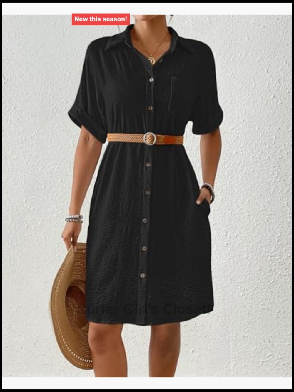 Swimsuit Cover-Up Long Button Down Short Sleeve Beach Shirt Dress with Pockets - Picture 3 of 7